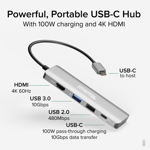 Plugable USB-C 4-in-1 Hub 100W 10Gbps