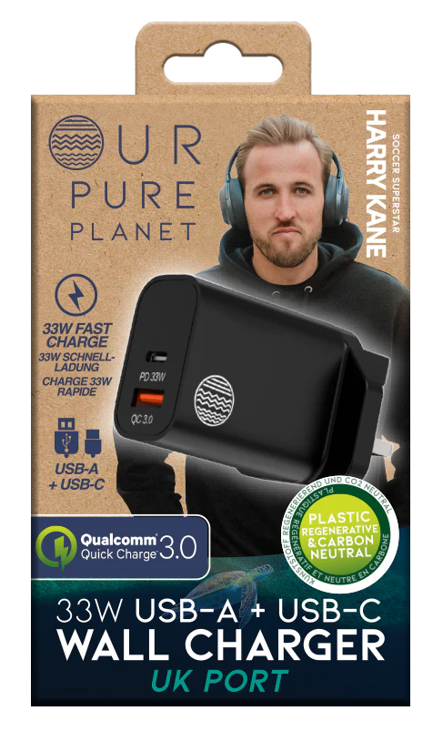 OUR PURE PLANET 30W USB-A + USB-C WALL CHARGER (UK PORT)