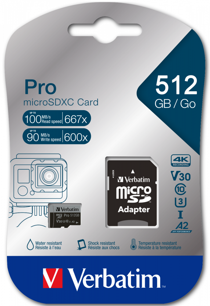 Verbatim PRO MicroSDXC 512GB inc Adapter
