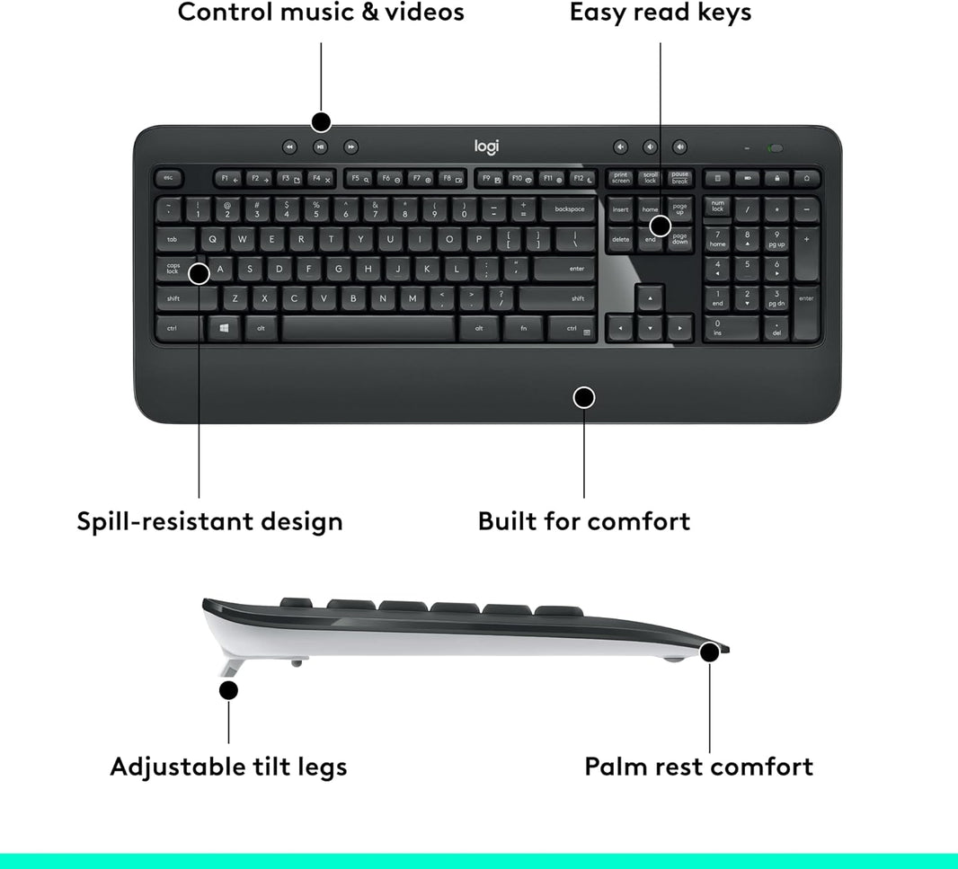 Logitech MK540 Advanced, Wireless Keyboard + Mouse, Unifying receiver, Pan Nordic