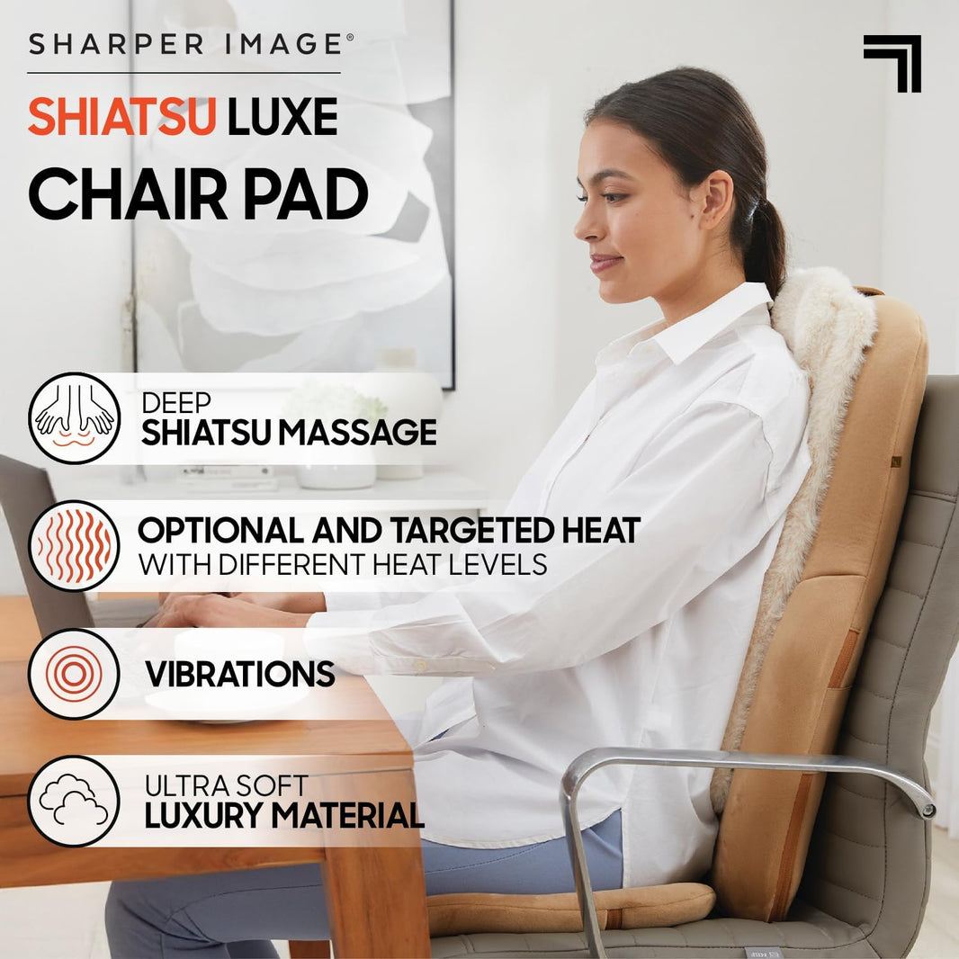 Sharper Image Massager Seat Topper 4-Node Shiatsu Realtouch with Heat LUXE