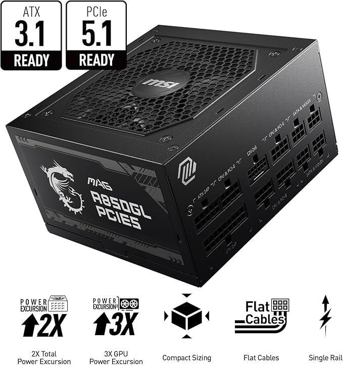MSI 850W GOLD F/M MAG A850GLS PCIE5