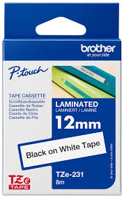BROTHER 12MM TAPE BLACK/WHITE TZE231