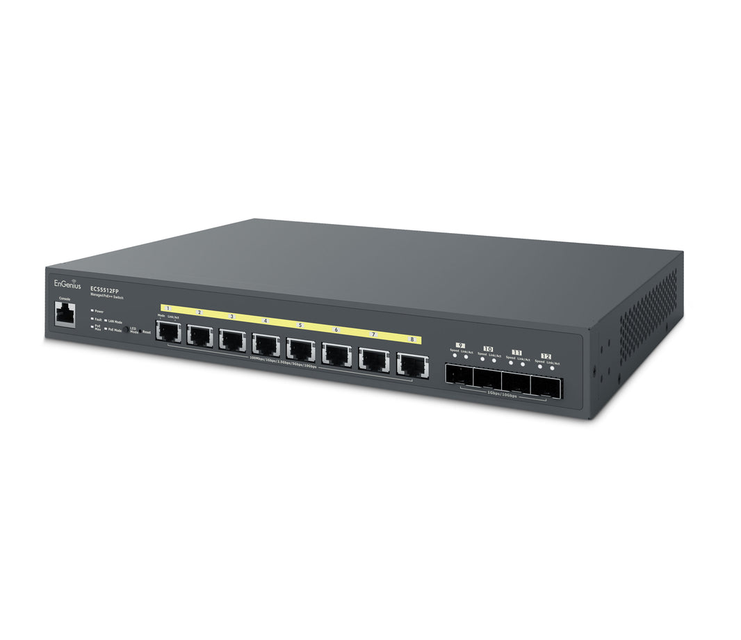 EnGenius ECS2512FP Cloud Managed 8-Port 240W PoE++ Multi Gigabit 2.5 Gb Switch