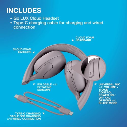 JLAB Go Lux ANC Wireless Headphones - Mauve