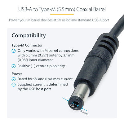 StarTech USB to 5.5mm Power Cable