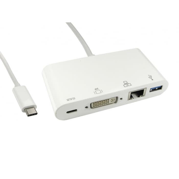 Cables Direct 15cm Leaded USB Type-C to DVI, USB & Gigabit Adapter with PD Function