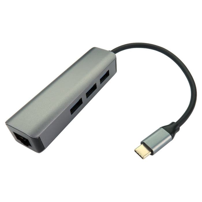 Cables Direct USB Type-C Gigabit Lan with 3 Port Type A Hub