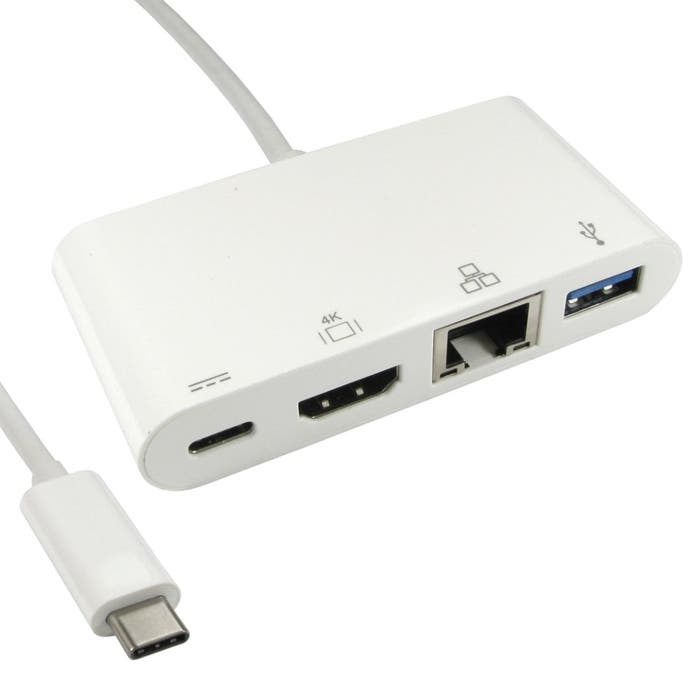 Cables Direct 15cm Leaded USB Type-C to HDMI, USB & Gigabit Adapter with PD Function