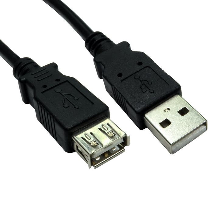 Cables Direct 2m USB 2.0 Type A (M) to Type A (F) Data Cable - Black