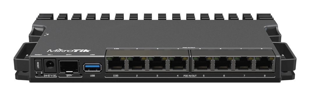 MikroTik RB5009 router with PoE-in and PoE-out on all ports, 2.5 Gigabit Ethernet & 10 Gigabit SFP+