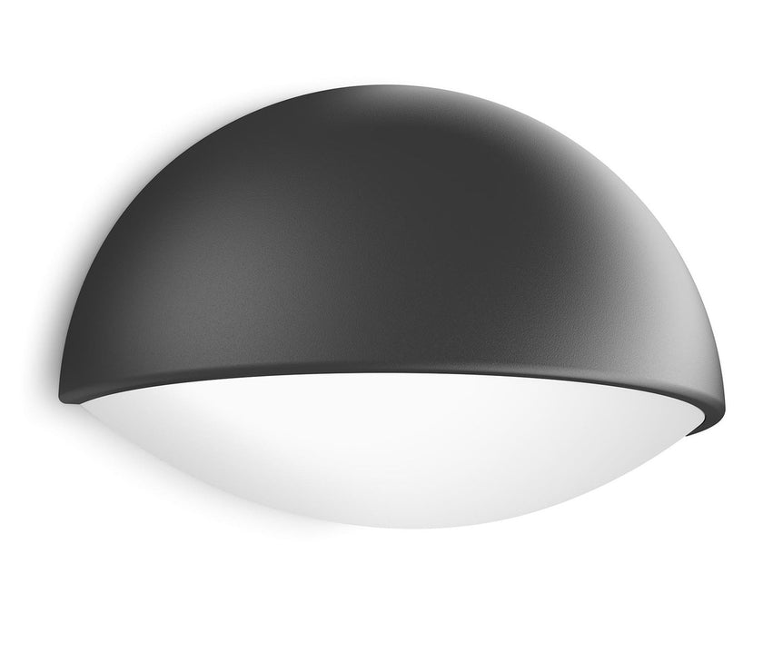 This half-moon Philips myGarden Dust LED wall light in aluminium finished in anthracite creates a subtle silhouette on your outdoor