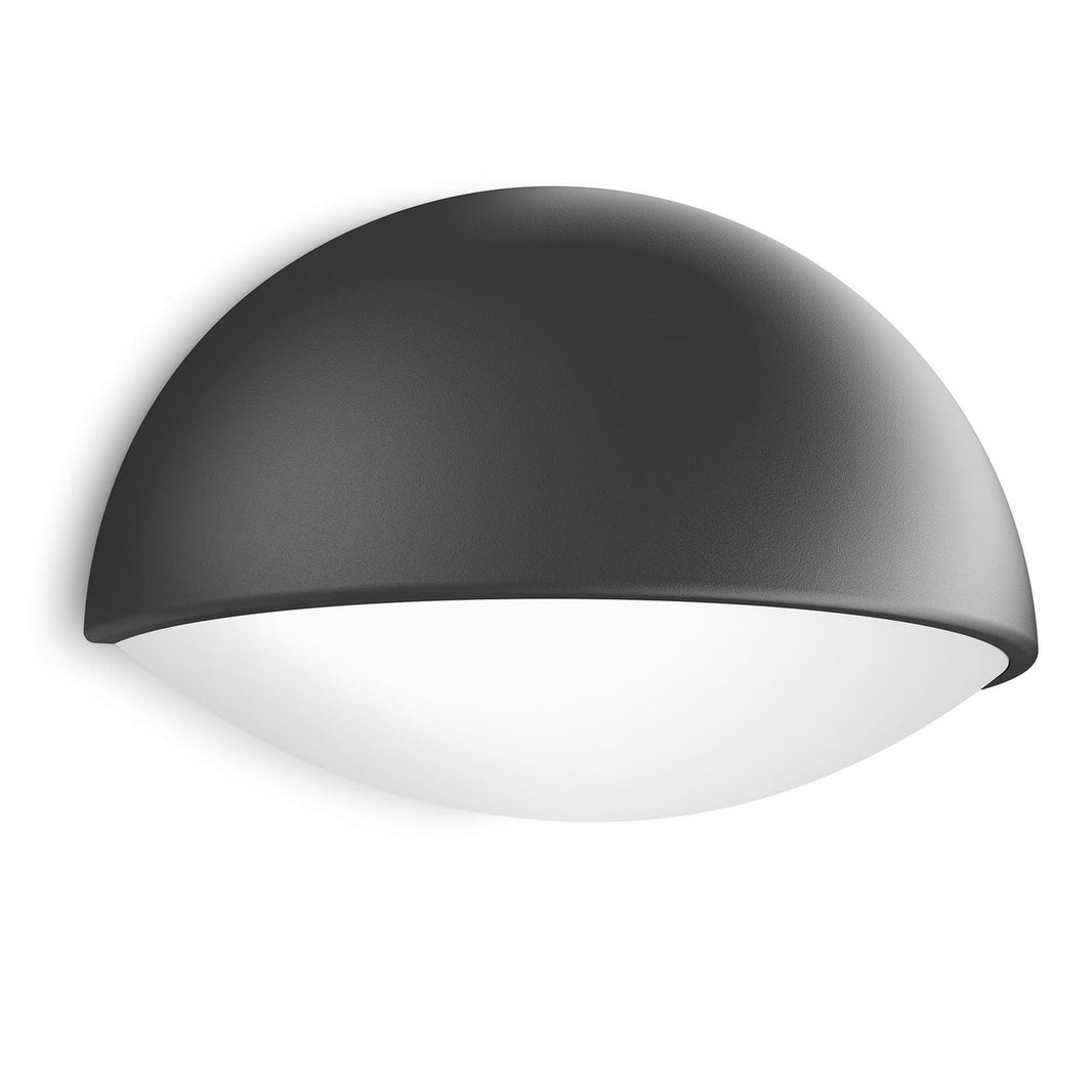 This half-moon Philips myGarden Dust LED wall light in aluminium finished in anthracite creates a subtle silhouette on your outdoor