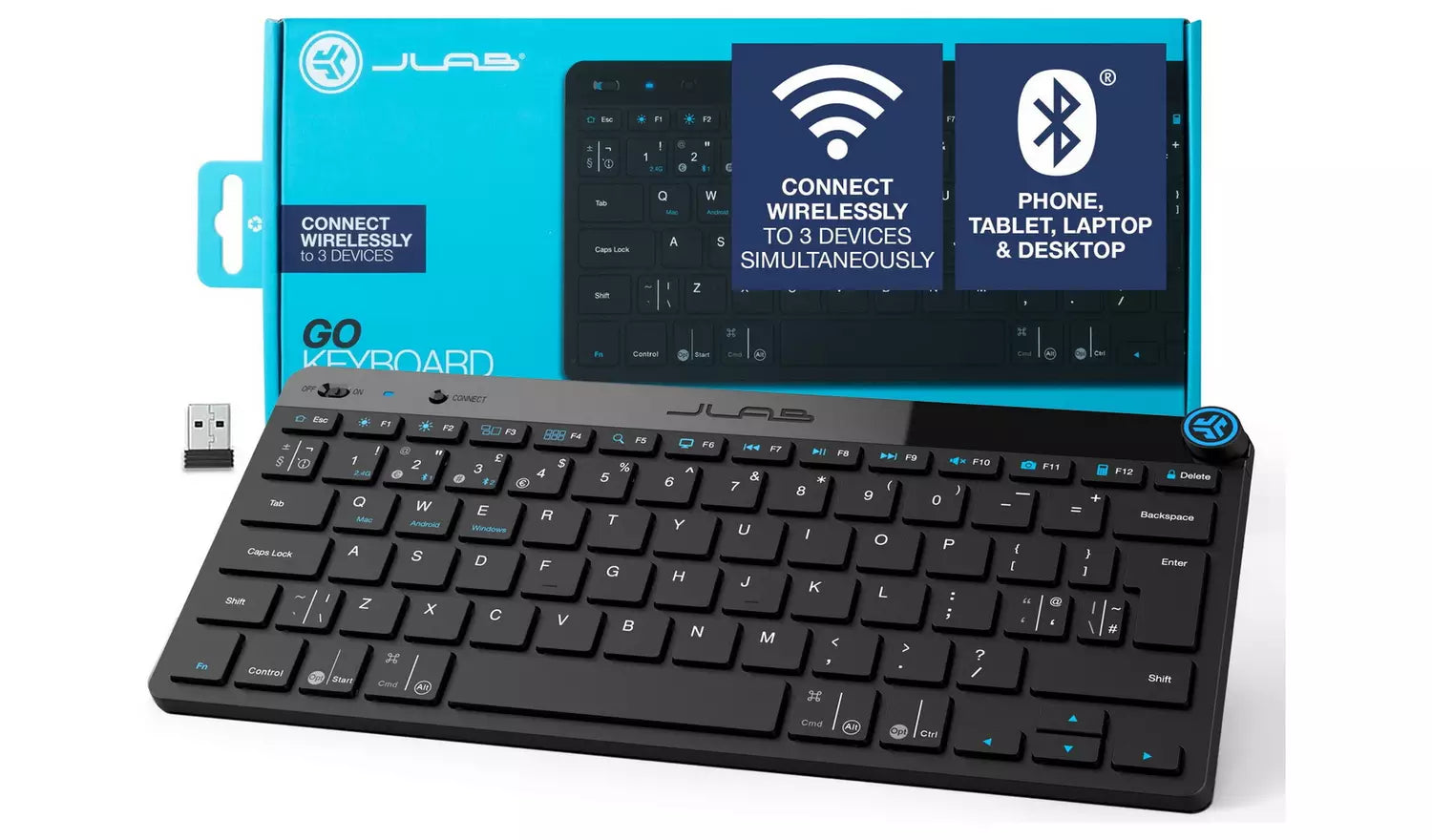 JLAB Go Keyboard Wireless 2.4G USBA Dongle & Bluetooth Keyboard - Multi Device