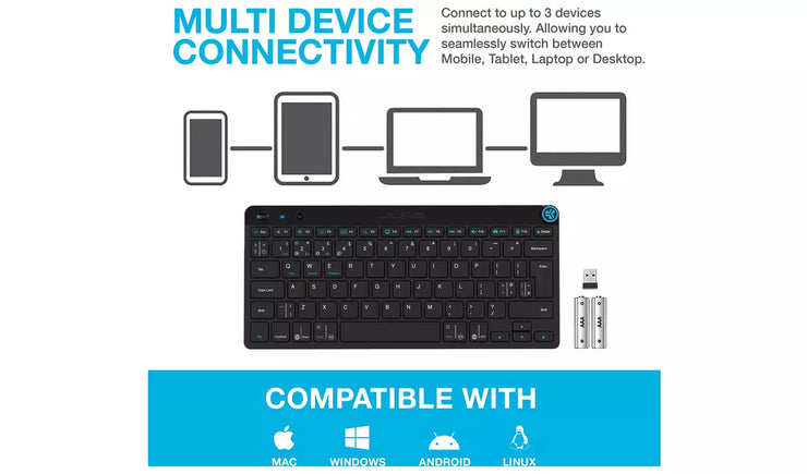 JLAB Go Keyboard Wireless 2.4G USBA Dongle & Bluetooth Keyboard - Multi Device