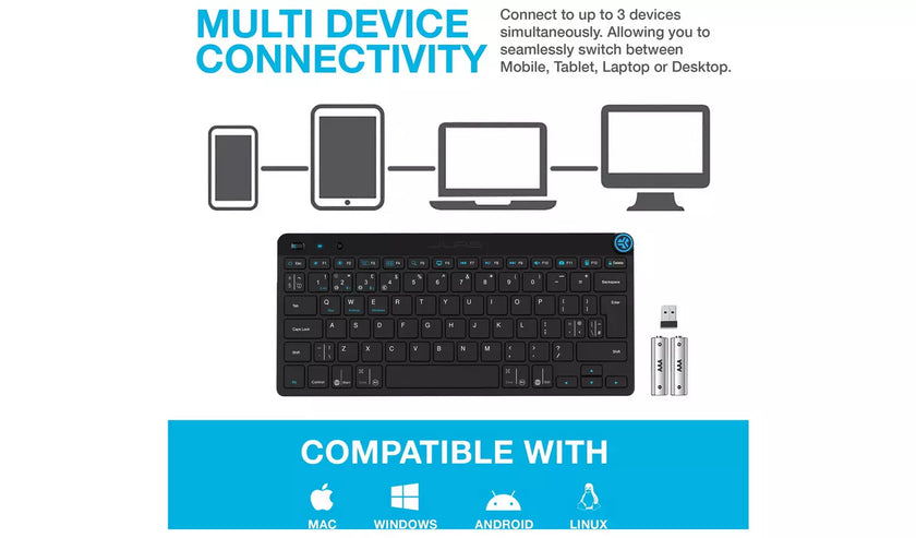 JLAB Go Keyboard Wireless 2.4G USBA Dongle & Bluetooth Keyboard - Multi Device