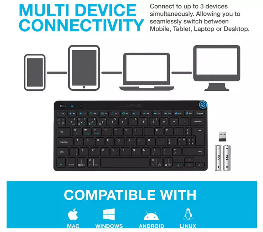 JLAB Go Keyboard Wireless 2.4G USBA Dongle & Bluetooth Keyboard - Multi Device