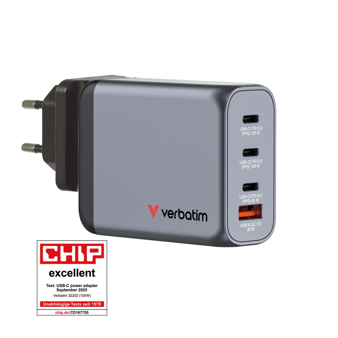 Verbatim GNC-100 GaN Charger 4 100W USB