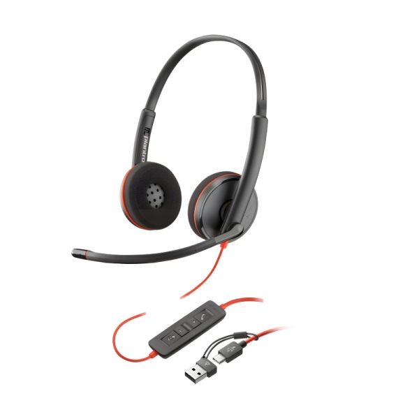Poly Blackwire 3220 Stereo USB-C Headset +USB-C/A Adapter (Bulk)