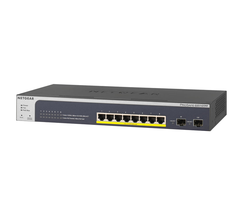 NETGEAR ProSAFE 8-Port PoE+ Gigabit Smart Managed Switch with 2 SFP Ports (GS510TPP)
