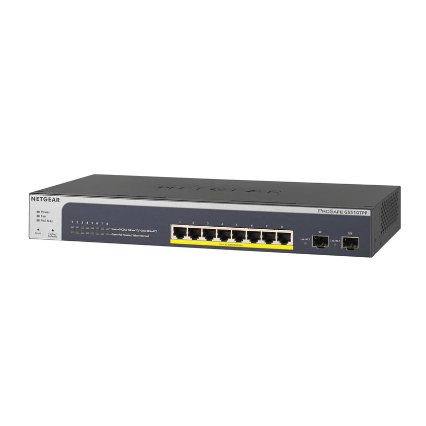 NETGEAR ProSAFE 8-Port PoE+ Gigabit Smart Managed Switch with 2 SFP Ports (GS510TPP)