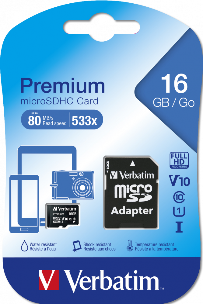 Verbatim MicroSD Class 10 16GB +Adaptor