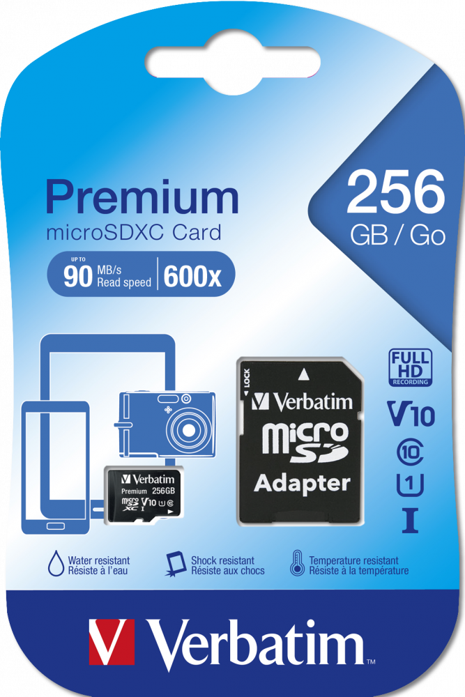 Verbatim Premium U1 MicroSDXC Card 256GB + Adapter