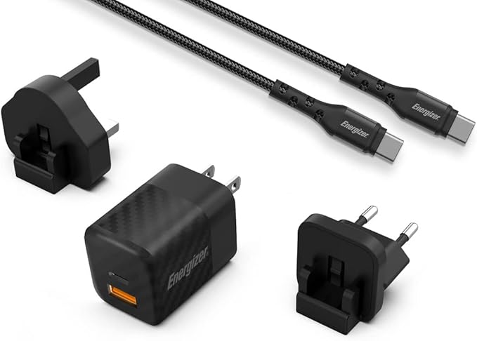 ENERGIZER WALL CHARGER 38W PD QC3.0 Multi+USB-C/C cable Black