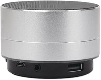 Manhattan Metallic Bluetooth audio conference (Clearance Pricing), Splashproof, Range 10m, microSD card reader, Aux 3.5mm connector, USB-A charging cable included (5V charging), Silver, Three Years Warranty