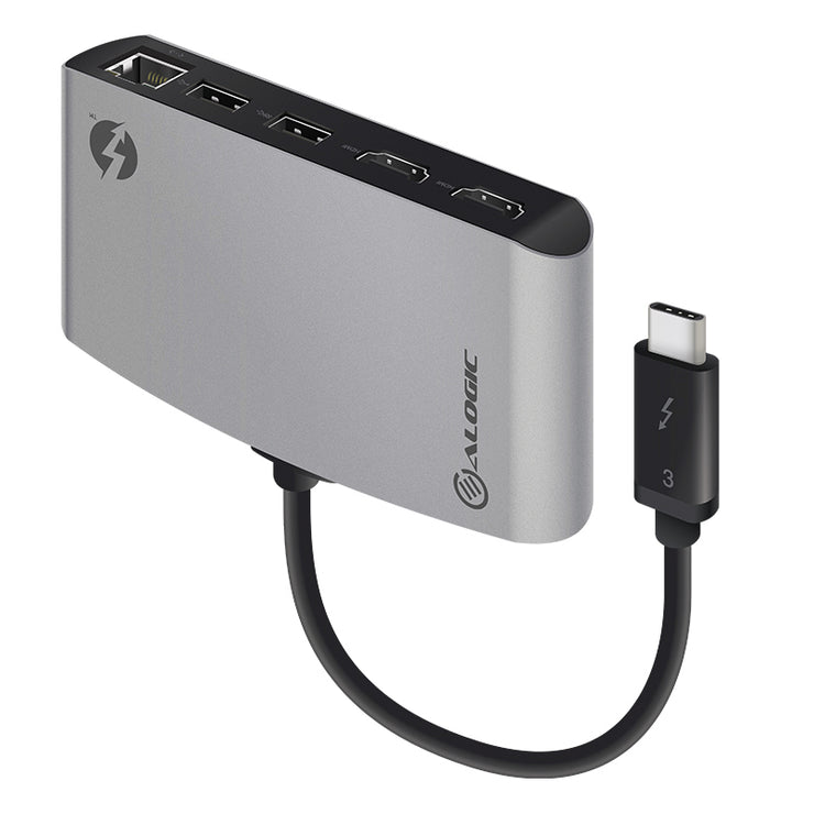 ALOGIC ThunderBolt 3 Dual HDMI  Docking Station with 4K - Space Grey- 2 x USB-A (1X USB 3.1 1x USB 2.0) 1 x Gigabit Ethernet 2 x HDMI 4K @60Hz