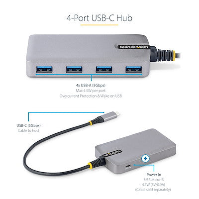 4-Port USB-C Hub 5Gbps Bus Powered
