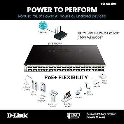 D-Link 52-Port PoE Gigabit Smart Switch 370W PoE