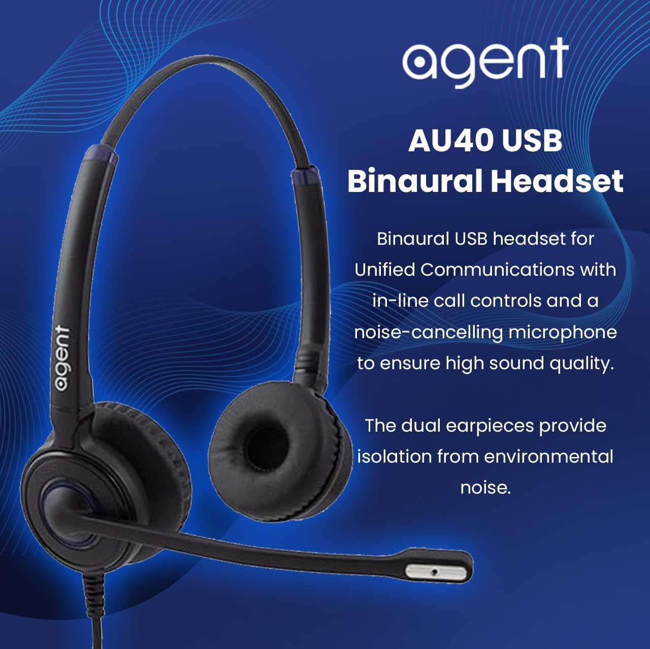 agent AU40+ Binaural USB Headset - USB-A/USB-C