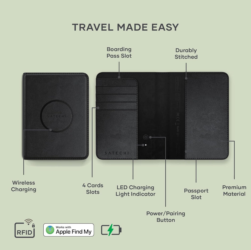 Satechi Vegan Passport Cover w/FindMy Bk