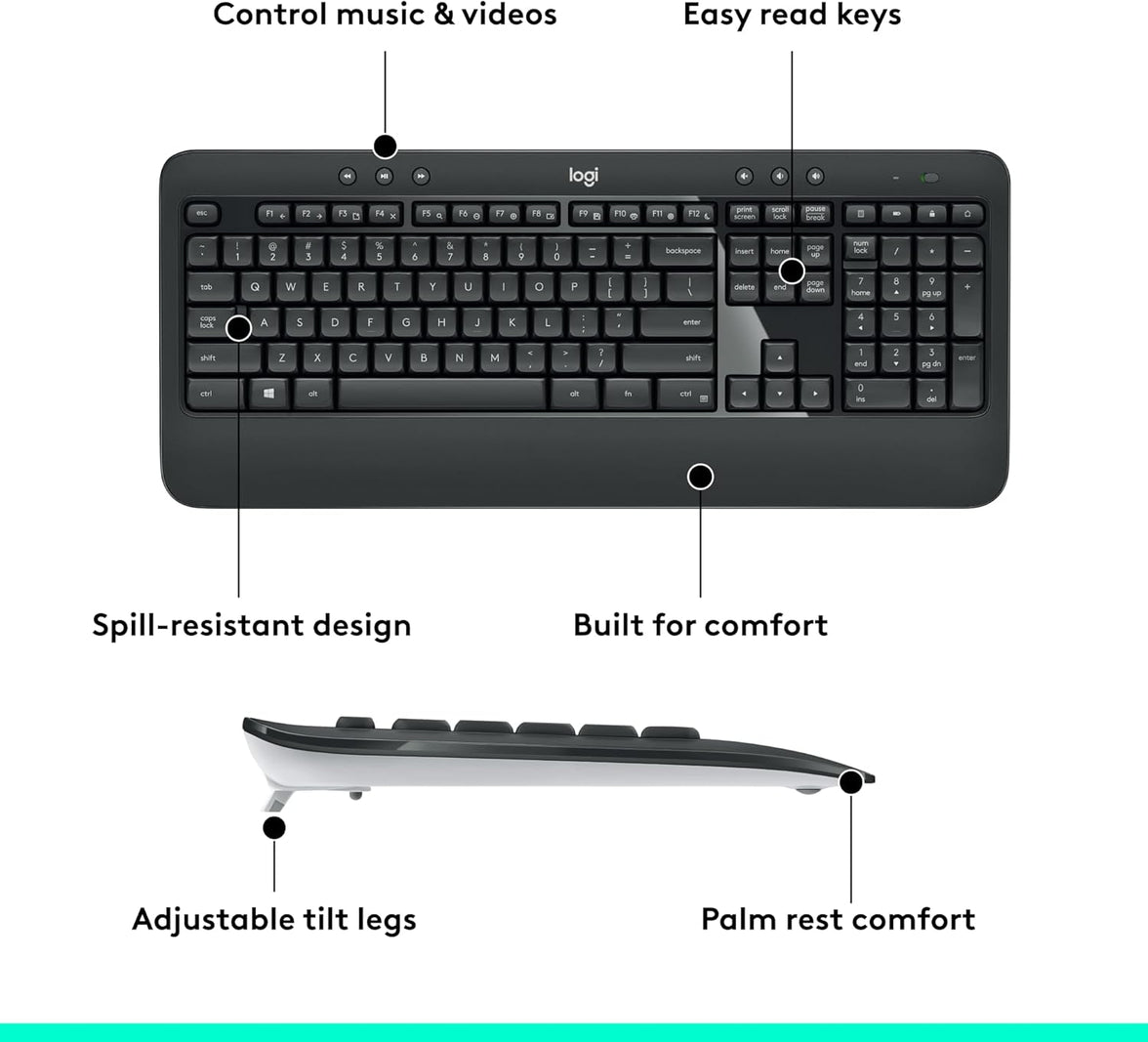 Logitech MK540 Advanced, Wireless Keyboard + Mouse, Unifying receiver, Pan Nordic