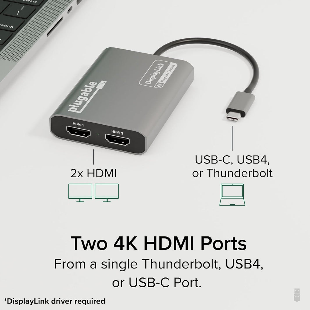Plugable USB-C Dual 4K HDMI Adapter