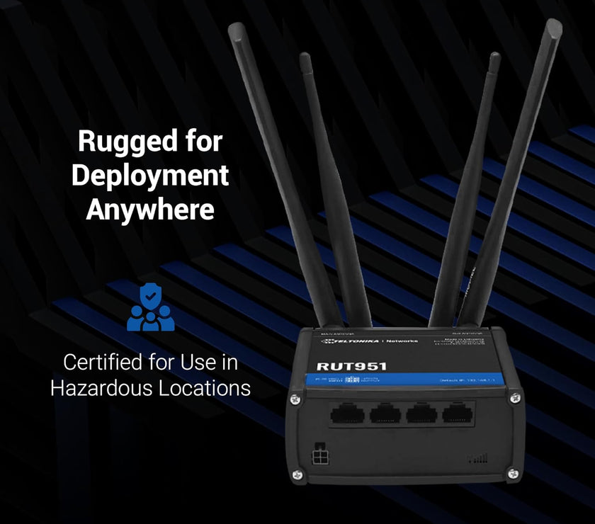 Teltonika Networks RUT951 WiFi/4G Industrial Ethernet Cellular Router with EU PSU