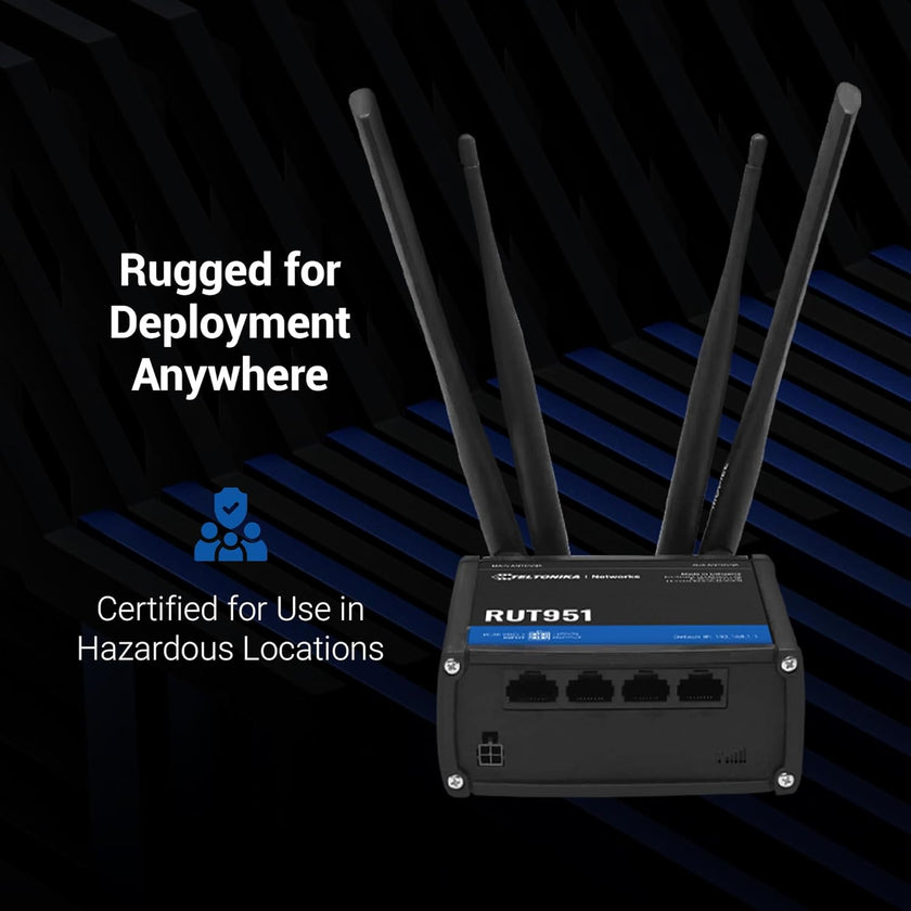 Teltonika Networks RUT951 WiFi/4G Industrial Ethernet Cellular Router with EU PSU