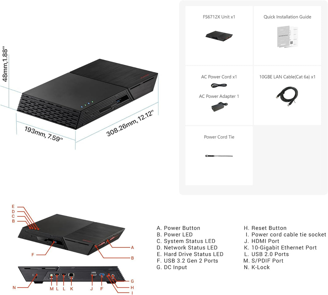 Asustor FS6706T Asustor Flashstor 6 FS6706T 6 Bay NAS Quad-Core 2.0GHz Dual 2.5GbE Ports 4GB RAM