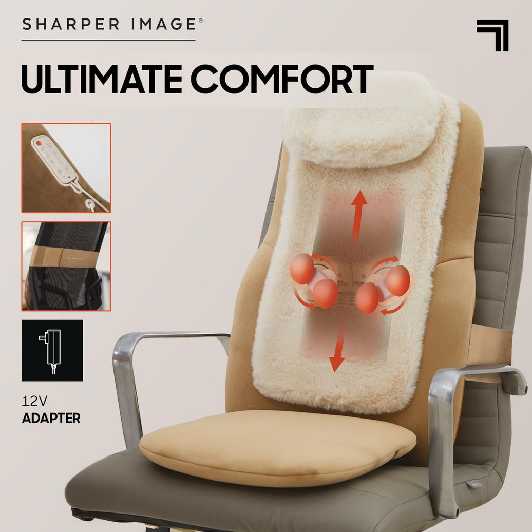 Sharper Image Massager Seat Topper 4-Node Shiatsu Realtouch with Heat LUXE