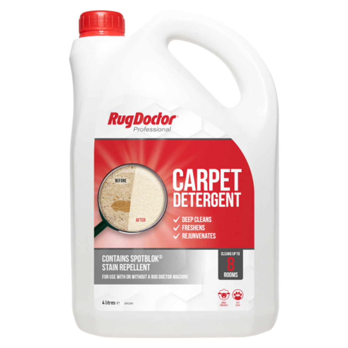 Our Carpet Detergent with SpotBlok is the key to revitalising your carpets. Formulated to work with the Rug Doctor Carpet cleaning m