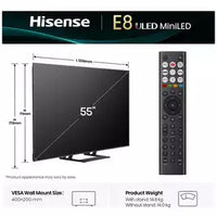 Hisense 55 Inch 55E8QTUK Smart 4K UHD HDR Mini LED Freely TV
