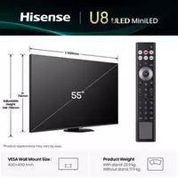 Hisense 55 INCH U8QTUK MiniLED QLED 165Hz Smart AI TV with Freely