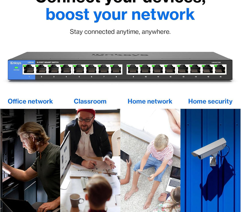 Linksys LGS116-UK network switch Unmanaged Gigabit Ethernet (10/100/1000) Black