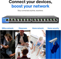 Linksys LGS116-UK network switch Unmanaged Gigabit Ethernet (10/100/1000) Black