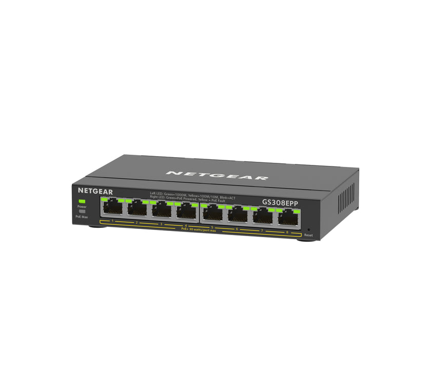 NETGEAR 8-Port Gigabit Ethernet High-Power PoE+ Smart Managed Plus Switch (GS308EPP)