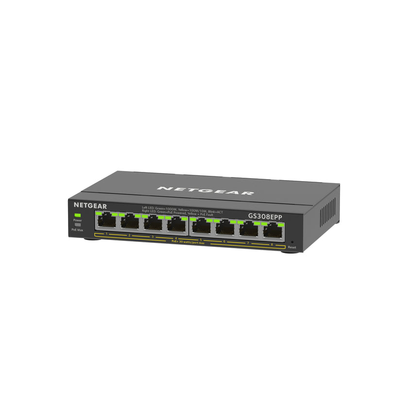 NETGEAR 8-Port Gigabit Ethernet High-Power PoE+ Smart Managed Plus Switch (GS308EPP)