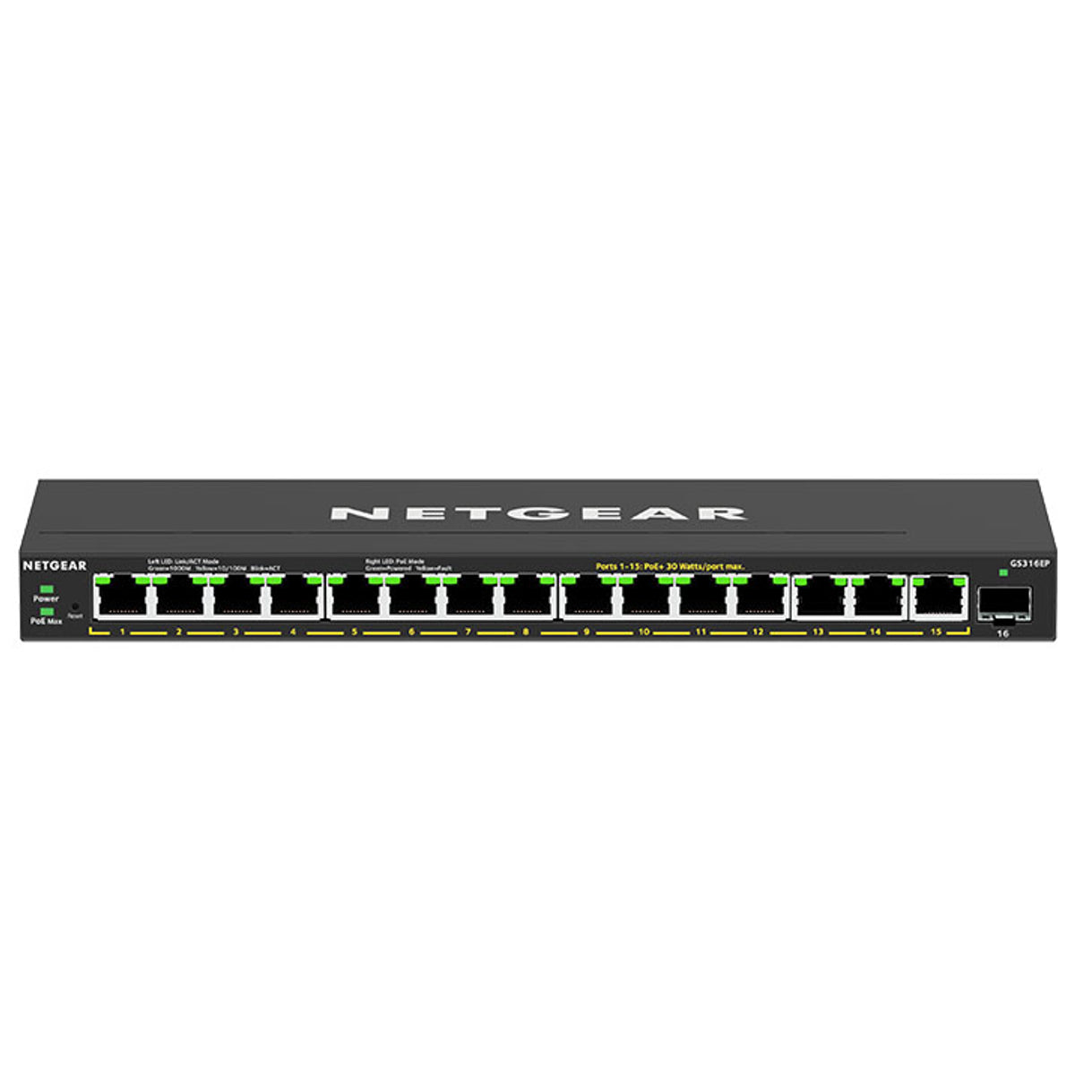 Netgear 16-Port Poe+ Gigabit Ethernet Plus Switch (GS316EP) With 15 Ports Poe+ Total Poe Budget Of 180W And Basic And Advanced Network Manag