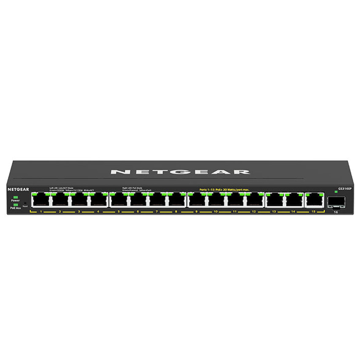 Netgear 16-Port Poe+ Gigabit Ethernet Plus Switch (GS316EP) With 15 Ports Poe+ Total Poe Budget Of 180W And Basic And Advanced Network Manag