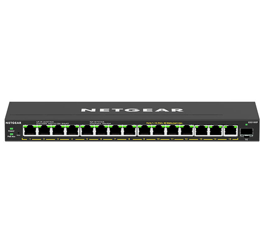 Netgear 16-Port Poe+ Gigabit Ethernet Plus Switch (GS316EP) With 15 Ports Poe+ Total Poe Budget Of 180W And Basic And Advanced Network Manag